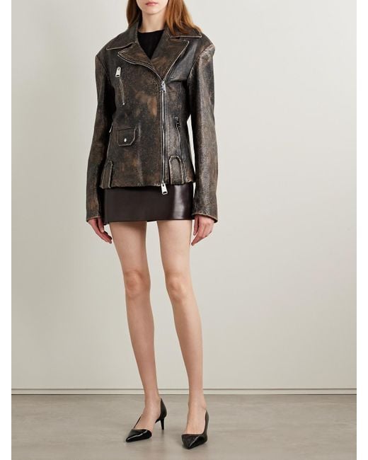 Khaite Black Catalina Distressed Leather Biker Jacket