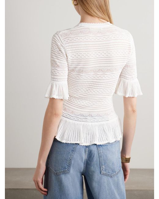 Ulla Johnson White Flora Ruffled Knitted Top