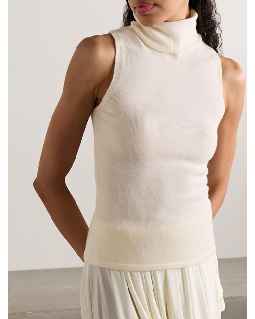Staud Natural Canal Scarf-Detailed Wool Turtleneck Top