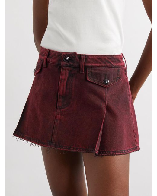 Mini-Jupe En Jean Effilé À Plis Alexander McQueen en coloris Red