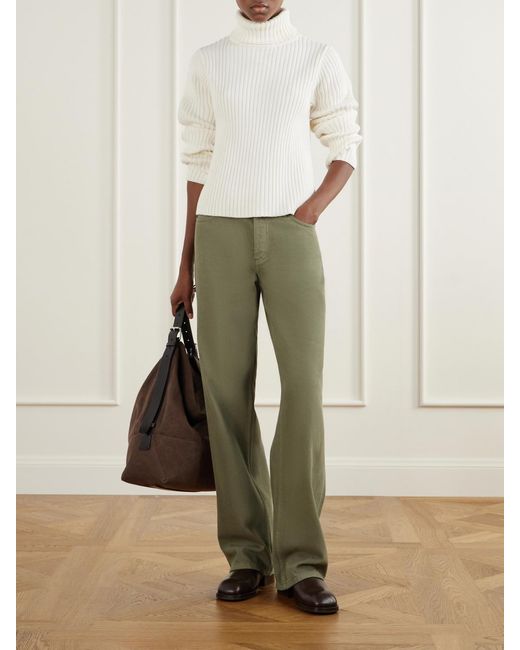 Still Here White Miller Ribbed Cotton Turtleneck Sweater