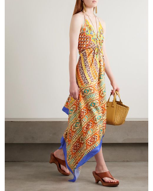 Etro White Asymmetrisches Neckholder-Kleid Aus Seiden-Twill Mit Blumenprint