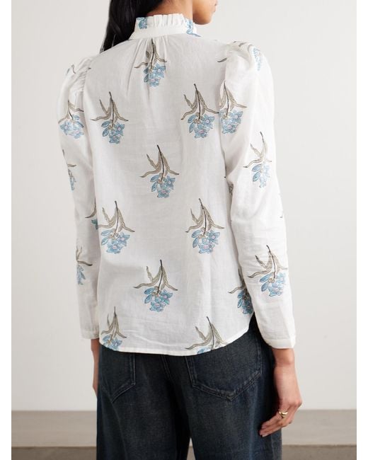 Alix Of Bohemia Natural Artemis Sky Ruffled Floral-Print Cotton-Voile Shirt