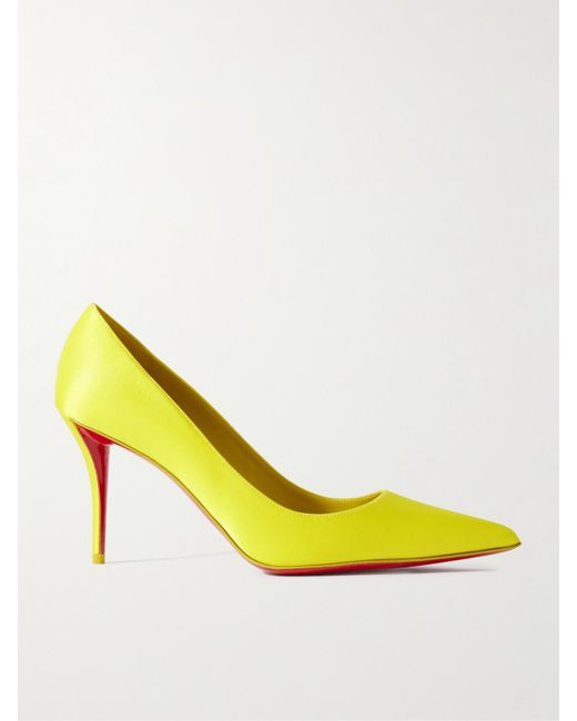 Christian Louboutin Yellow Apostropha 80 Satin Pumps