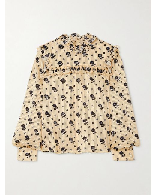 Valentino Garavani Ruffled Printed Striped Silk-Jacquard