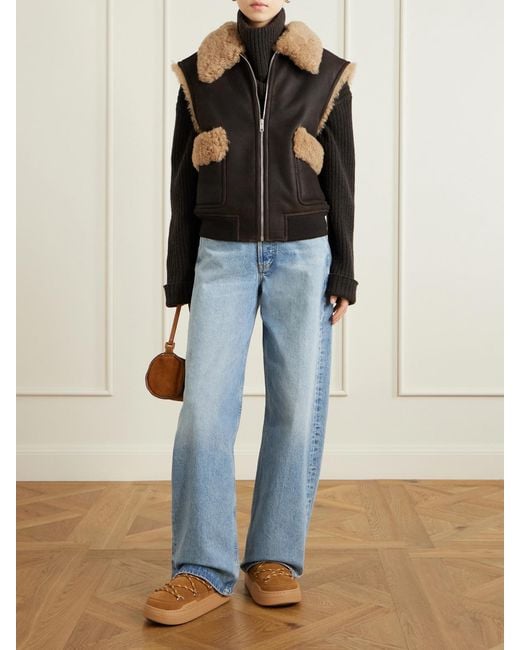 Moon Boot Brown Park Shearling-Lined Suede Slippers