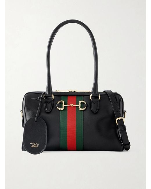 Gucci Black Borsetto Small Webbing-Trimmed Leather Shoulder Bag