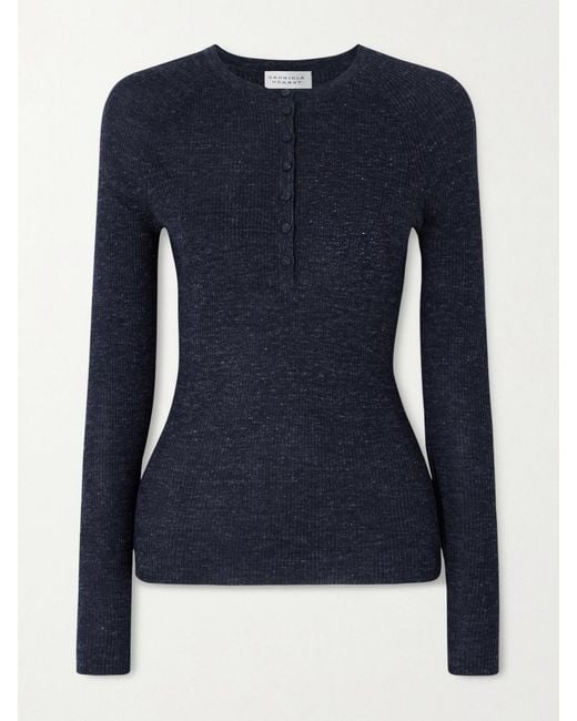 Gabriela Hearst Blue Anges Ribbed Cashmere, Silk And Hemp-Blend Henley Top