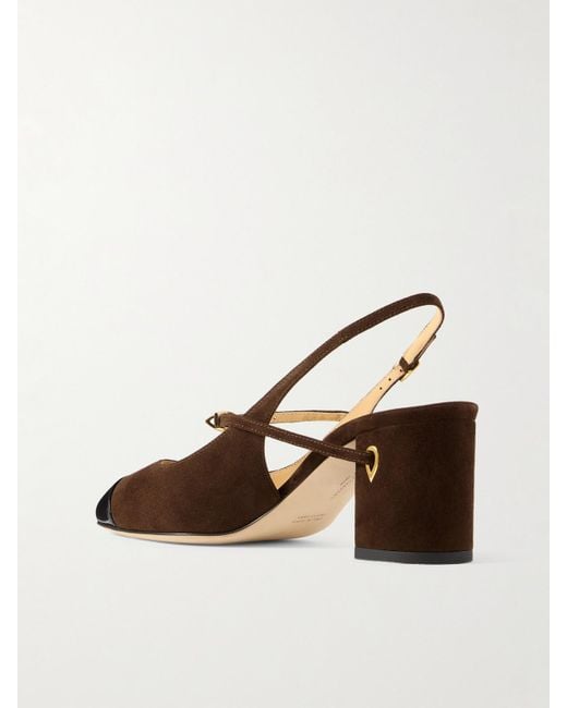 JENNIFER CHAMANDI Natural Mattia Patent Leather-Trimmed Suede Slingback Pumps