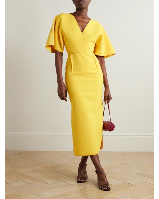 Maticevski Yellow Benefit Wrap-Effect Pleated Crepe Midi Dress