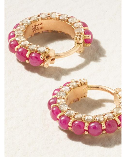 Ileana Makri Pink Streamflow 18-Karat Rose, Ruby And Diamond Hoop Earrings