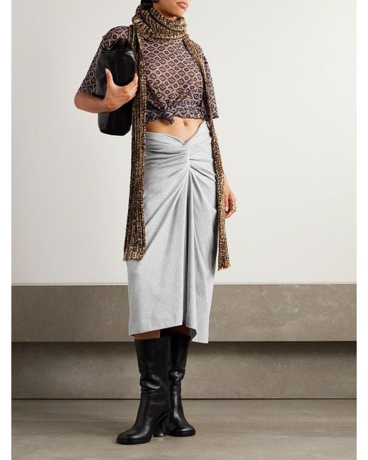 Dries Van Noten Gray Twist-Front Cotton-Jersey Midi Skirt