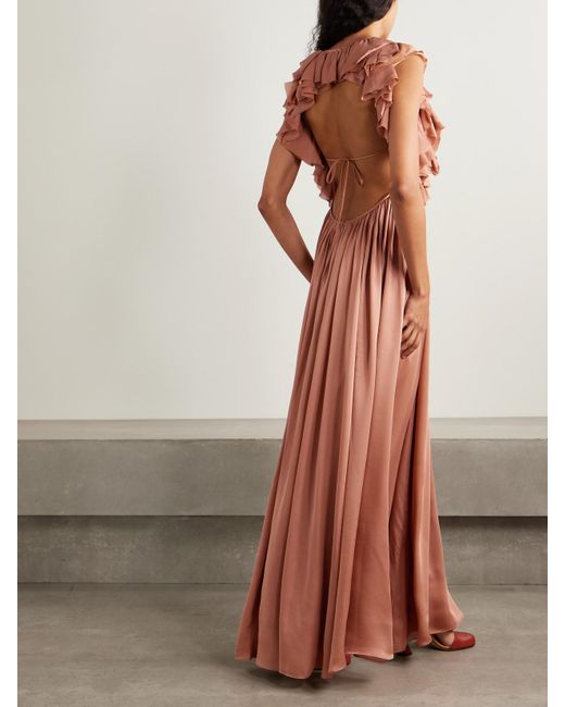 Ulla Johnson Pink Byzantine Open-Back Ruffled Silk-Satin And Chiffon Maxi Dress