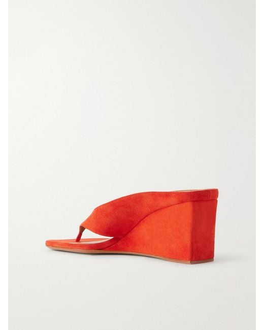 Alaïa Red Tong 75 Suede Wedge Sandals