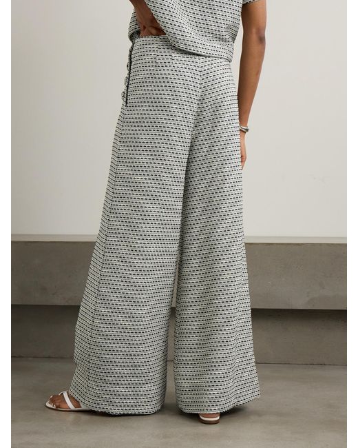 Lisa Marie Fernandez Gray Metallic Cotton-Blend Bouclé-Tweed Wide-Leg Pants