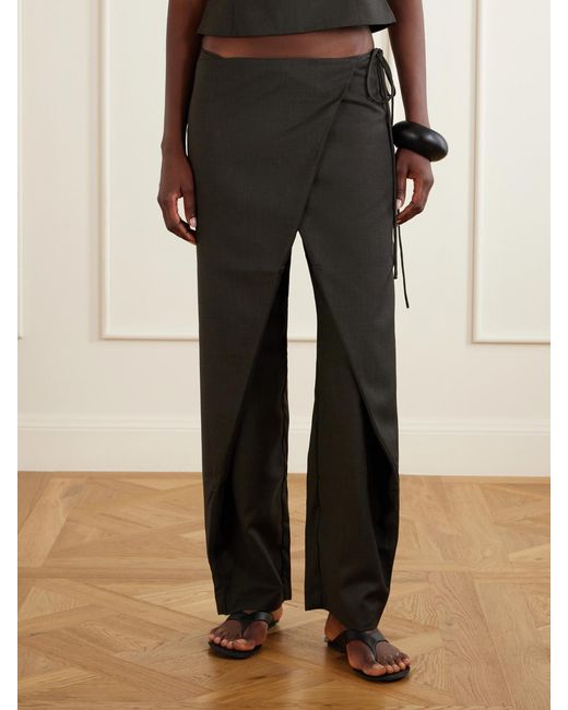 St. Agni Black Rouleau Wool-Blend Wide-Leg Pants