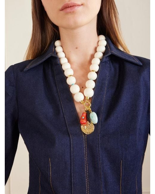 Lizzie Fortunato White Blanca-Tone, And Agate Beaded Necklace