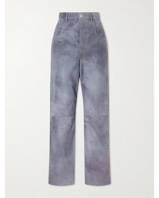 Bottega Veneta Blue Suede Straight-Leg Pants