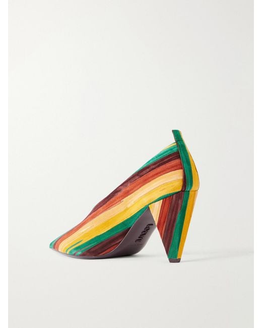 Loewe Multicolor Origami 85 Striped Suede Pumps