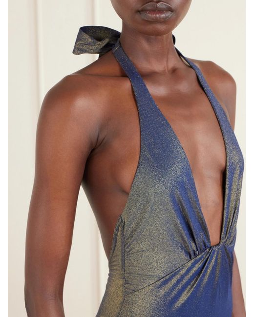 Zimmermann Blue Aster Twisted Halterneck Swimsuit