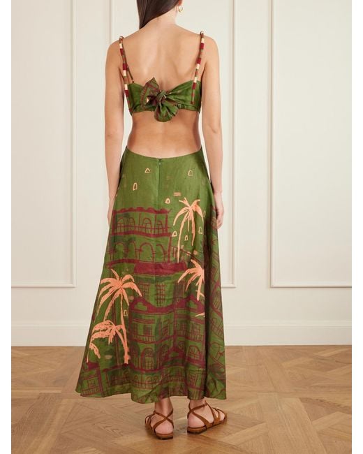 Johanna Ortiz Green Sailors Prayer Printed Woven Maxi Dress