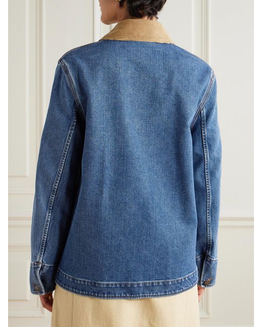 Loro Piana Blue Dean Corduroy-Trimmed Denim Jacket