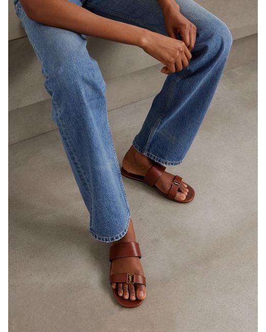 Saint Laurent Brown Babylone Embellished Leather Slides