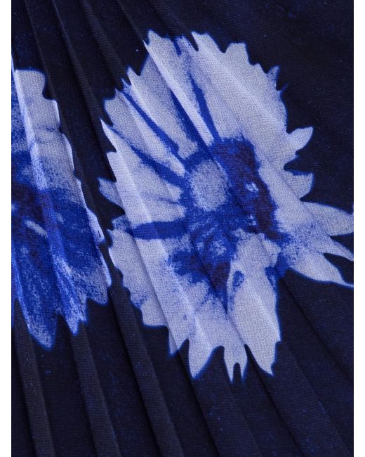 Erdem Blue Troubridge Floral-Print Pleated Silk-Voile Midi Skirt