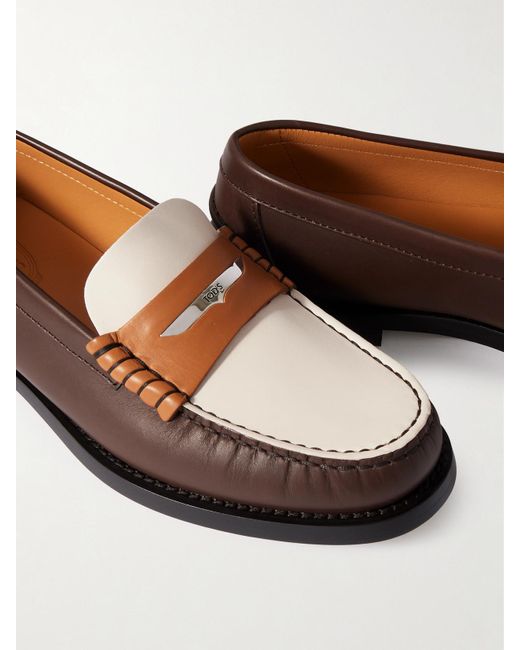 Tod's Brown Embellished Leather Loafers