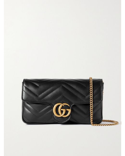Gucci Black Leather GG Marmont Bag.