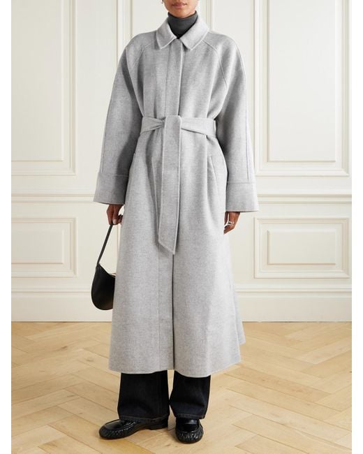 TOVE White Yoonmi Belted Brushed Wool-Blend Coat