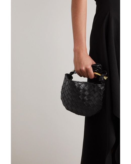 Bottega Veneta Black Sardine Mini Intrecciato Leather Shoulder Bag