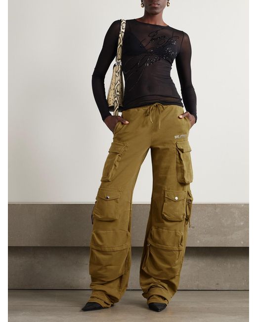 The Attico Natural Embellished Stretch-Cotton Jersey Wide-Leg Cargo Pants