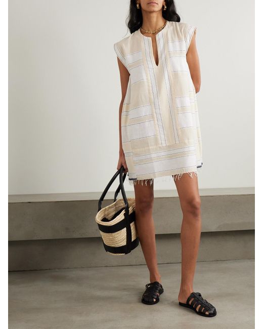Lemlem Natural Elina Kaftan Aus Einer Baumwollmischung Mit Streifen Und Fransen
