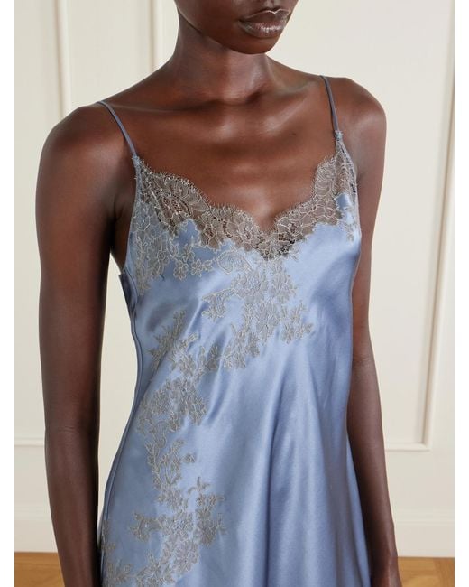 Carine Gilson Blue Lace-Embroidered Silk-Satin Mini Dress