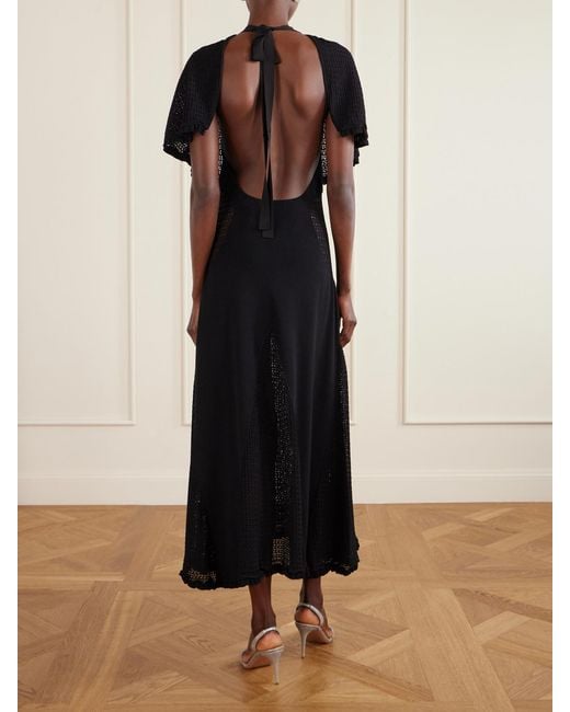 lanvin cape design midi dress LANVIN Cape-effect open-knit and jersey midi dress