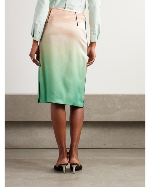 Jil Sander Green Dégradé-Satin Midi Skirt