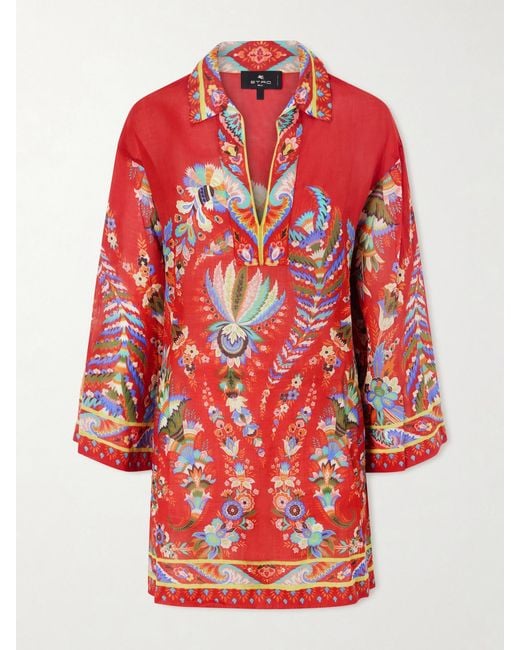 Etro Red Floral-Print Coverup