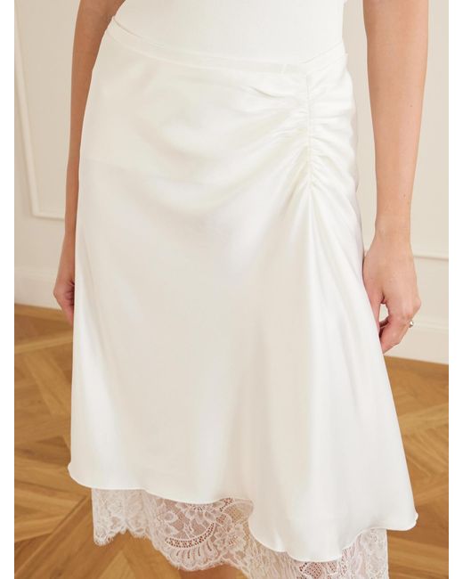 Sir White Ingrid Layered Gathered Lace-Trimmed Satin Midi Skirt