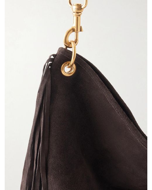 Nili Lotan Black Asher Fringed Suede Shoulder Bag