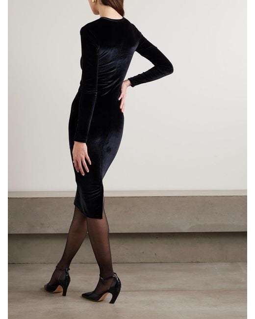 The Park Black Carine Stretch-Velvet Midi Dress