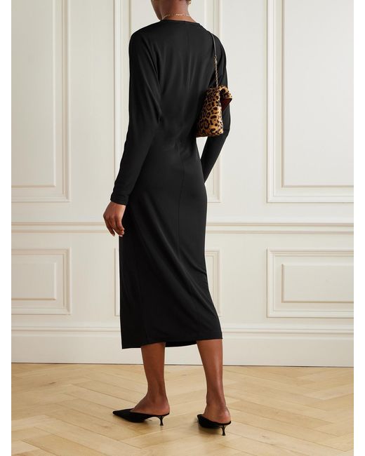 Anine Bing Black Mathilde Twist-Front Jersey Midi Dress