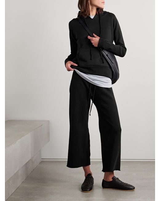 Nili Lotan Black Kiki Cropped Voile-Trimmed Cotton-Jersey Track Pants