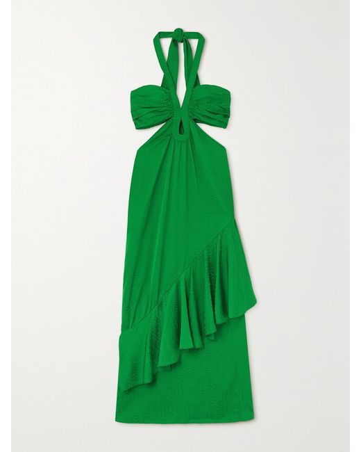 Robe Midi Dos Ouvert En Satin Jacquard À Découpes Et À Volants Balladist Johanna Ortiz en coloris Green