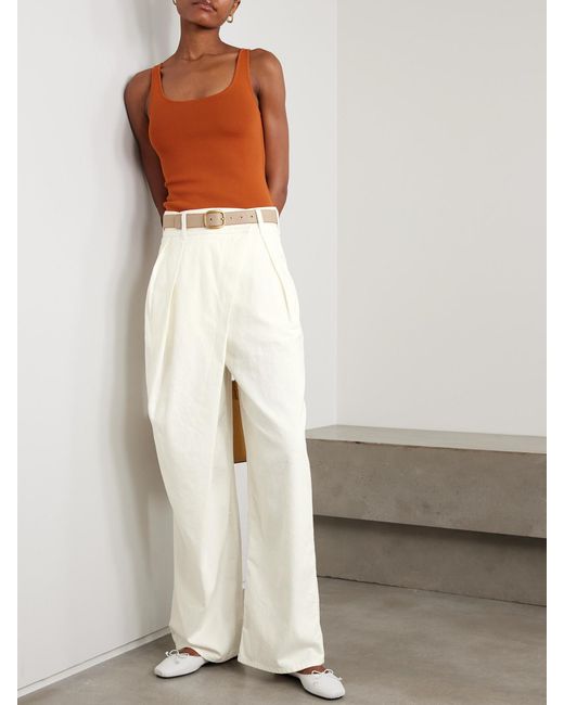 Loewe White Layered Pleated High-Rise Wide-Leg Jeans