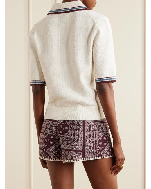 Veronica Beard Natural Quinelle Striped Cotton-Blend Polo Shirt