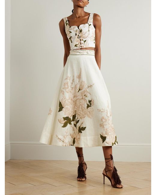 Haut Façon Corset Raccourci En Lin À Imprimé Fleuri Et À Lacets Reserva Agua Bendita en coloris Natural