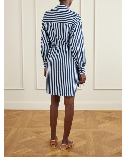 Carolina Herrera Blue Striped Cotton-Blend Poplin Mini Dress