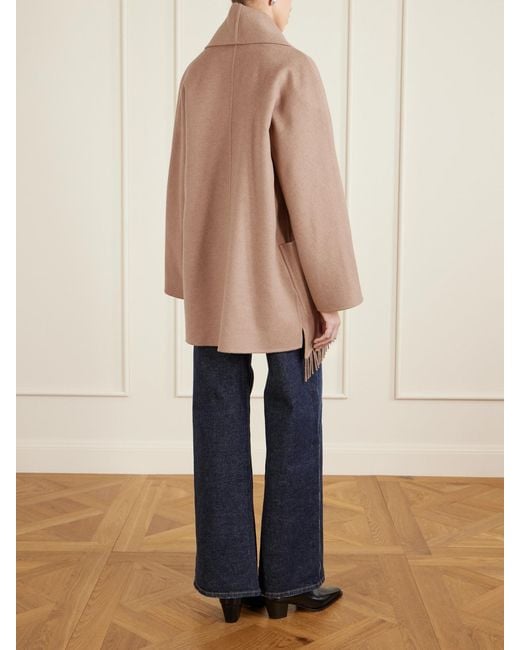 Max Mara Natural Belted Fringed Camel Hair Coat