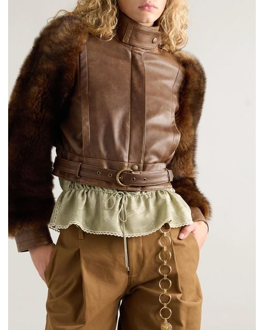 Chloé Brown Cropped Shearling-Trimmed Leather Jacket